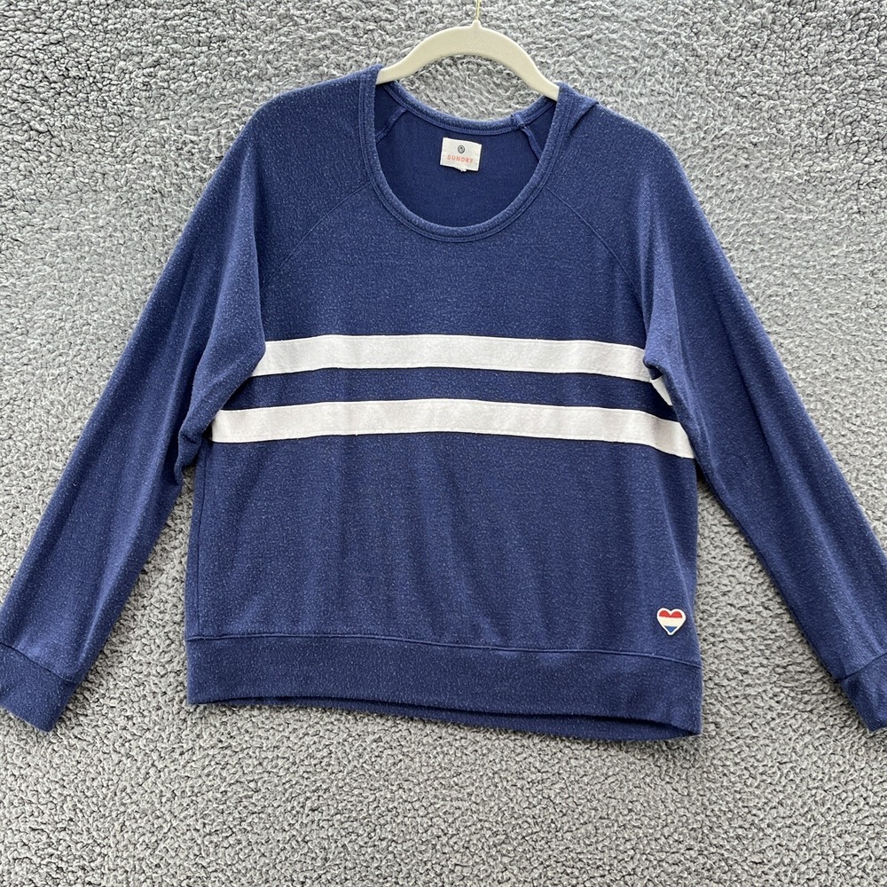 Sundry Sweatshirt Womens Medium Blue Modal Striped‎ Relaxed Short Pullover